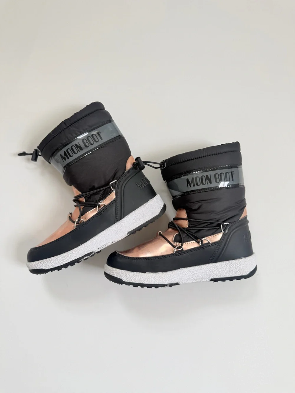Moon Boot Black and Rose Gold Metallic Winter Boots Kids Size 2.5